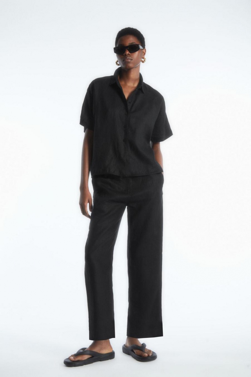 Pantaloni Dama COS Barrel-leg Linen Negrii | CJYFQ-6319