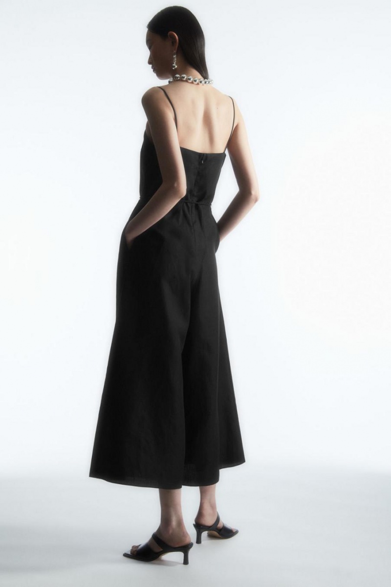 Pantaloni Dama COS Belted Linen-blend Largi-leg Negrii | YEJZA-7235