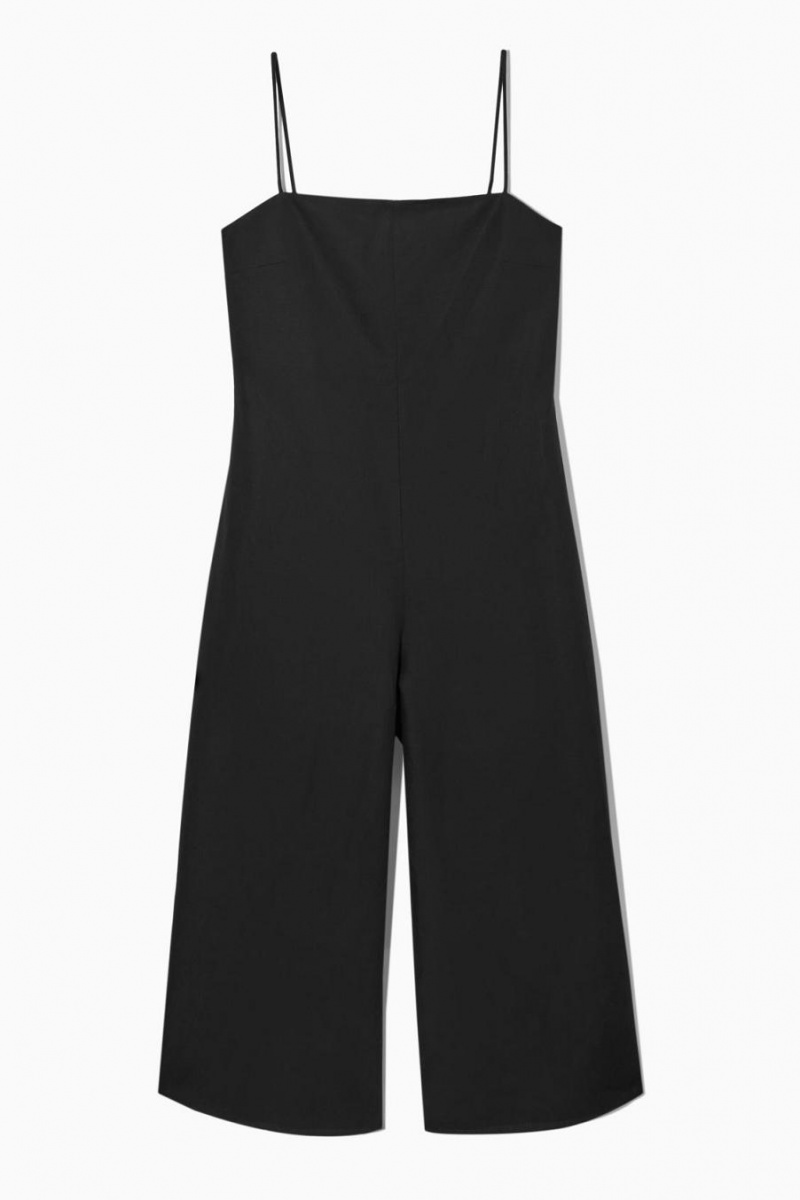 Pantaloni Dama COS Belted Linen-blend Largi-leg Negrii | YEJZA-7235