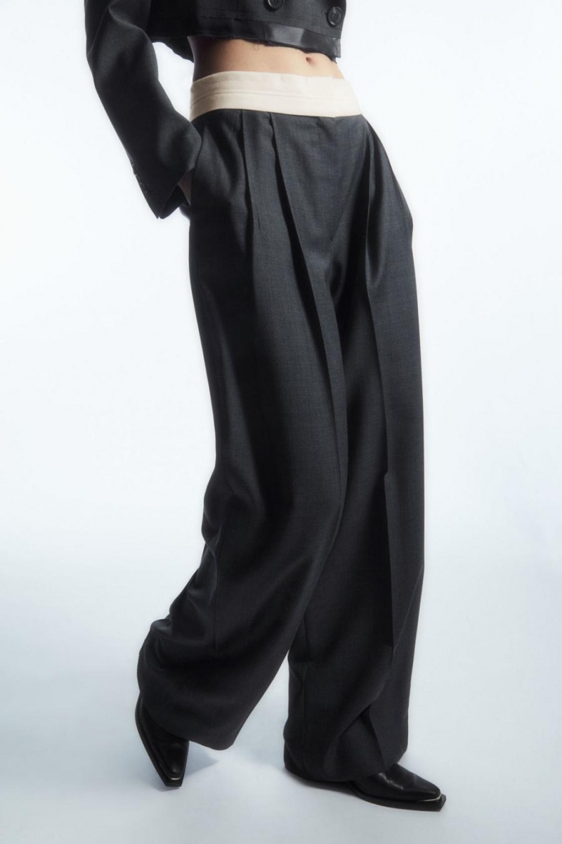 Pantaloni Dama COS Deconstructed Largi-leg Lână Gri Inchis | MHBKW-5048