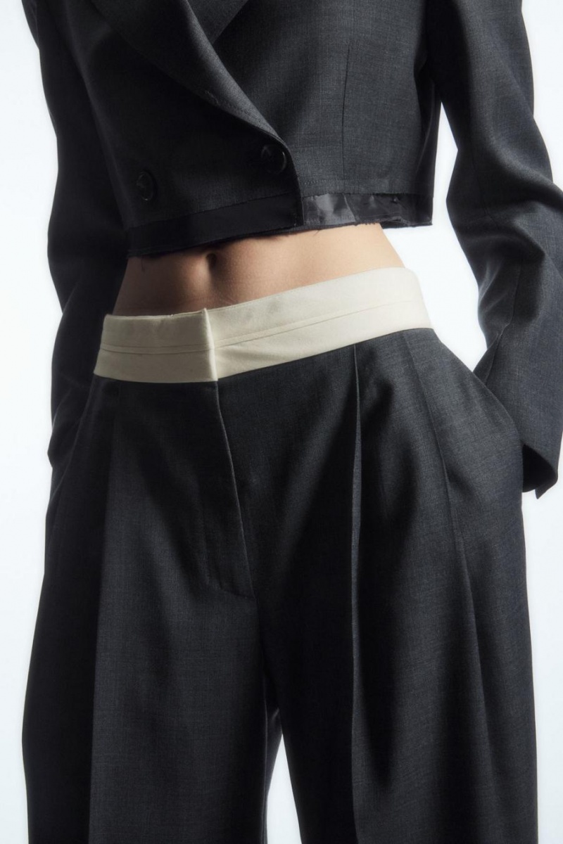 Pantaloni Dama COS Deconstructed Largi-leg Lână Gri Inchis | MHBKW-5048