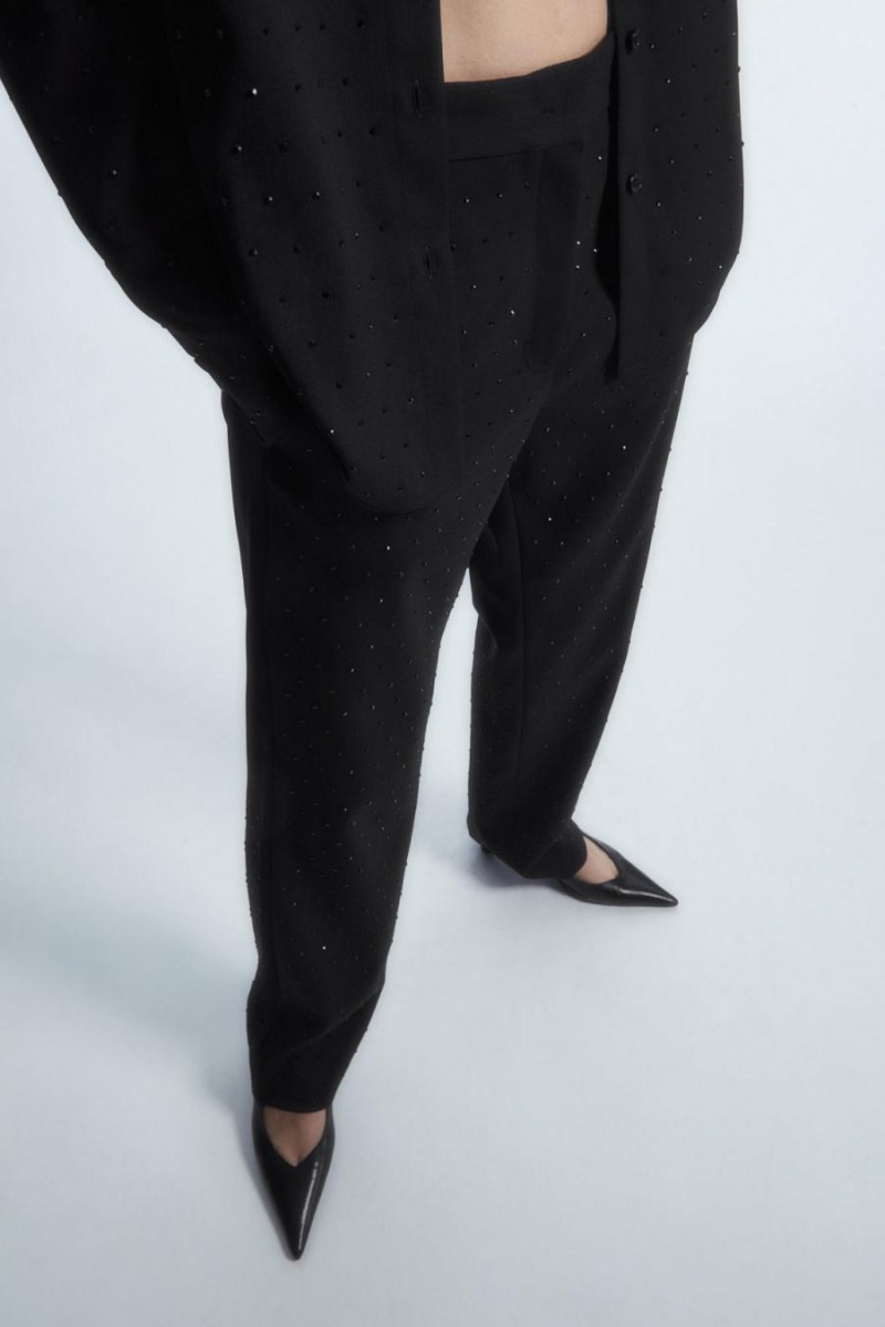 Pantaloni Dama COS Diamanté-embellished Lână-blend Negrii | TLDQM-2615