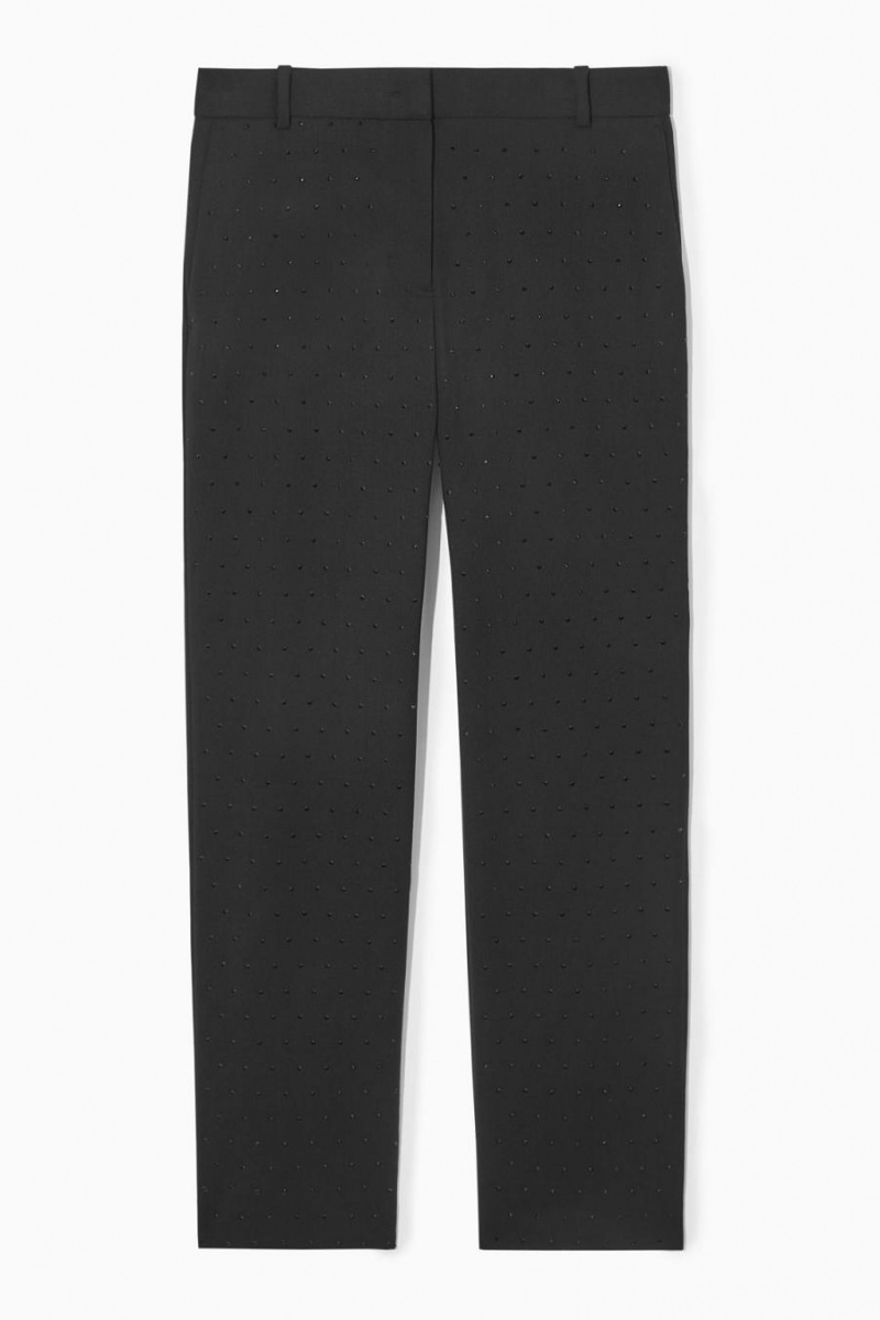 Pantaloni Dama COS Diamanté-embellished Lână-blend Negrii | TLDQM-2615