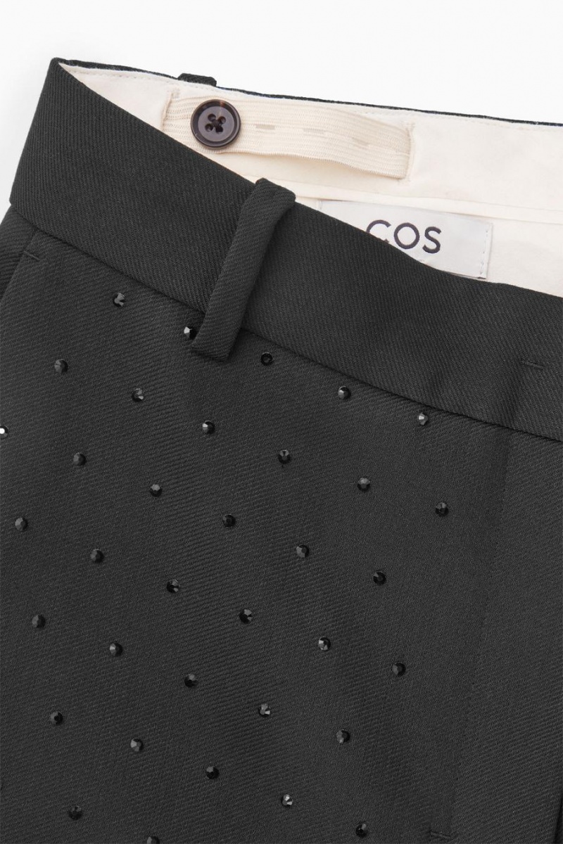 Pantaloni Dama COS Diamanté-embellished Lână-blend Negrii | TLDQM-2615