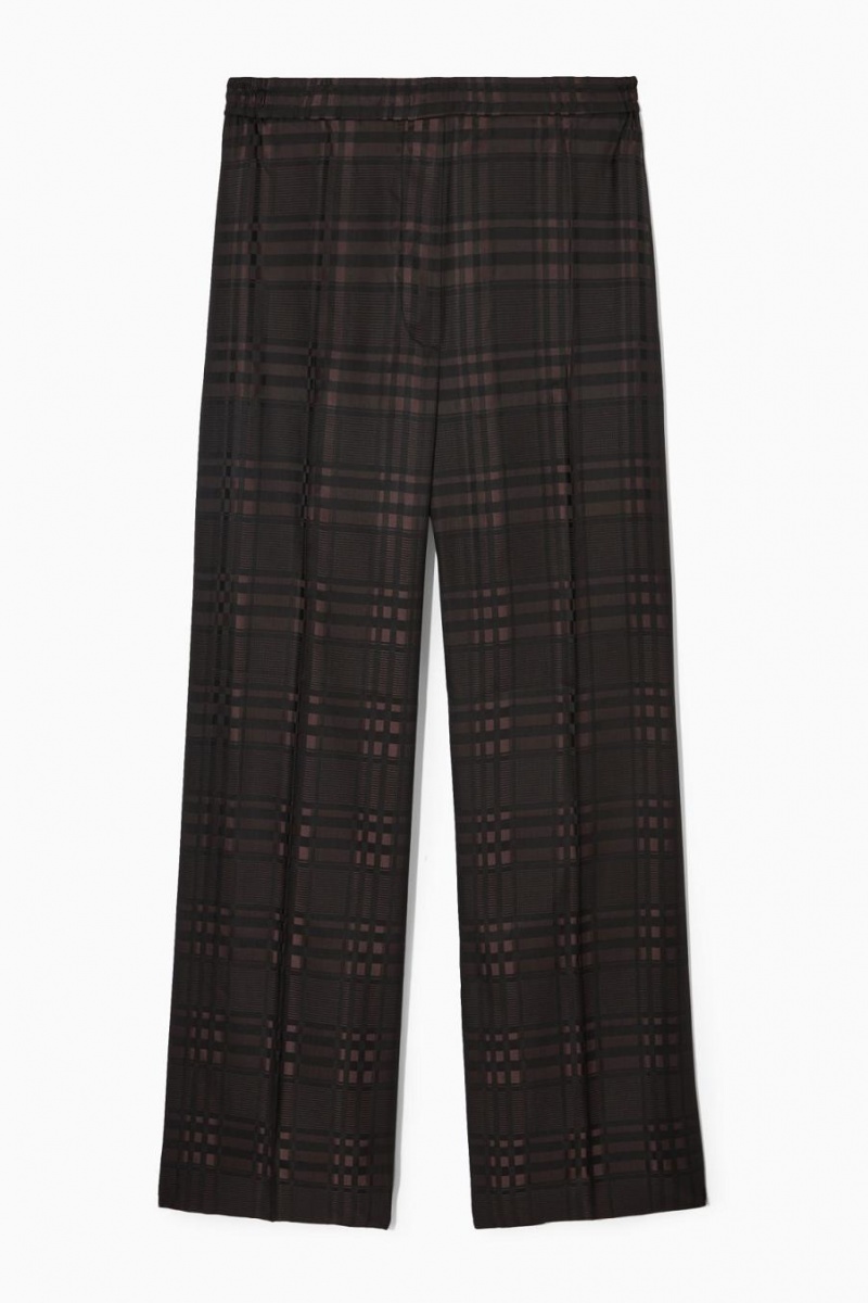Pantaloni Dama COS Drept-leg Checked Jacquard Maro Negrii | RQVNO-2186