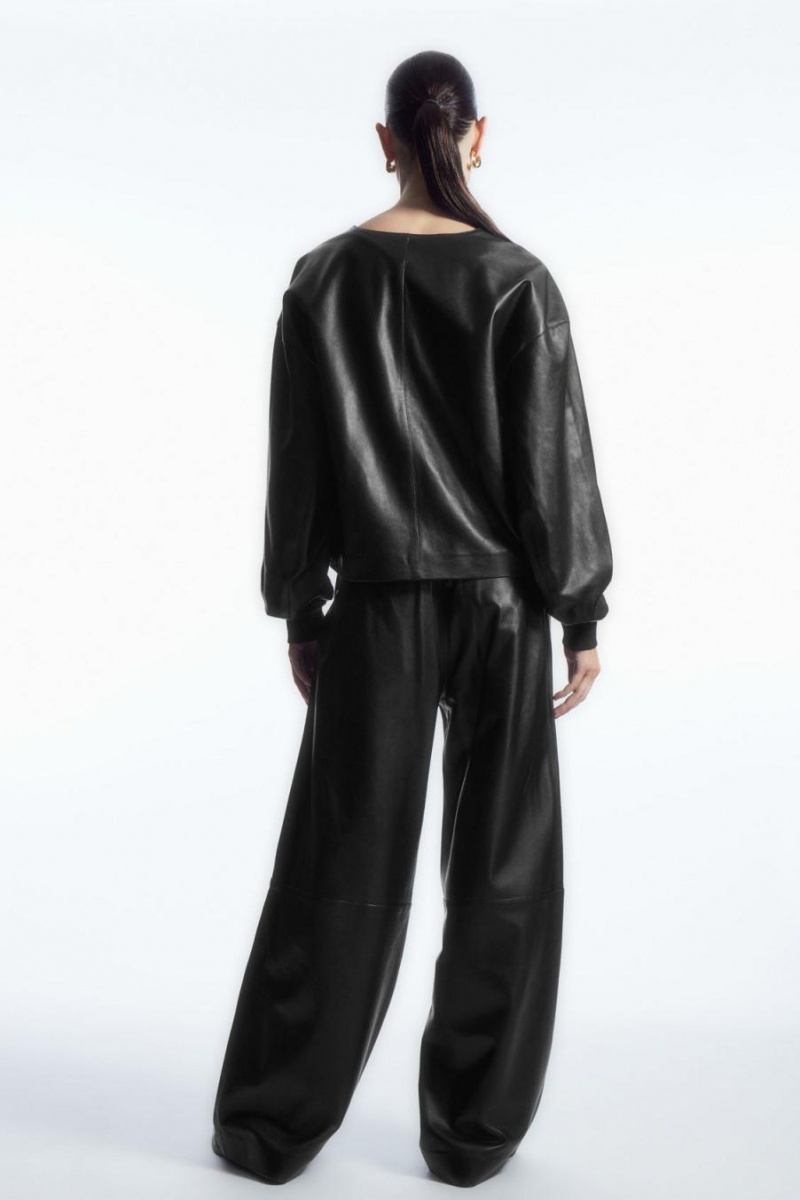 Pantaloni Dama COS Drept-leg Elasticated Piele Negrii | CDVFW-4025
