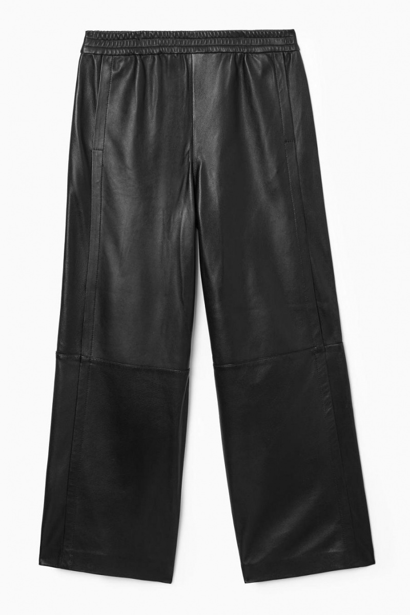 Pantaloni Dama COS Drept-leg Elasticated Piele Negrii | CDVFW-4025