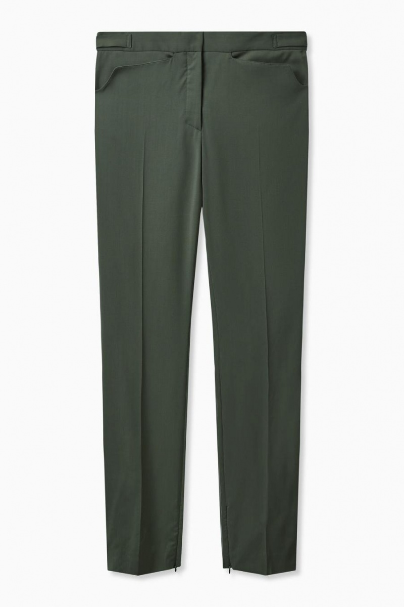 Pantaloni Dama COS Drept-leg Lână Verzi Inchis | NFJUV-1560