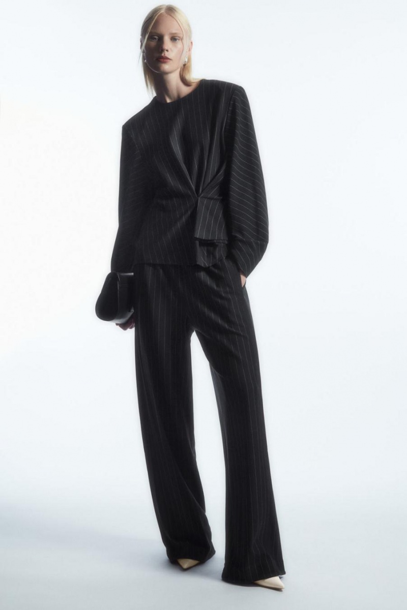 Pantaloni Dama COS Drept-leg Pinstriped Negrii | GRNBE-5962