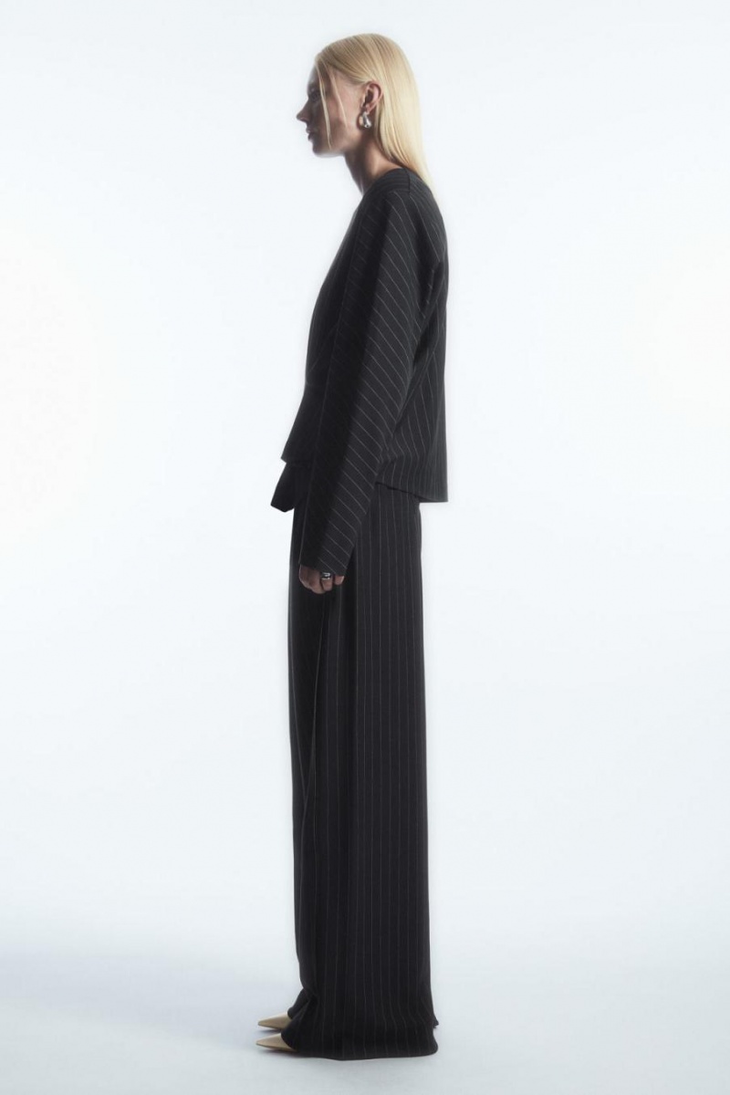 Pantaloni Dama COS Drept-leg Pinstriped Negrii | GRNBE-5962