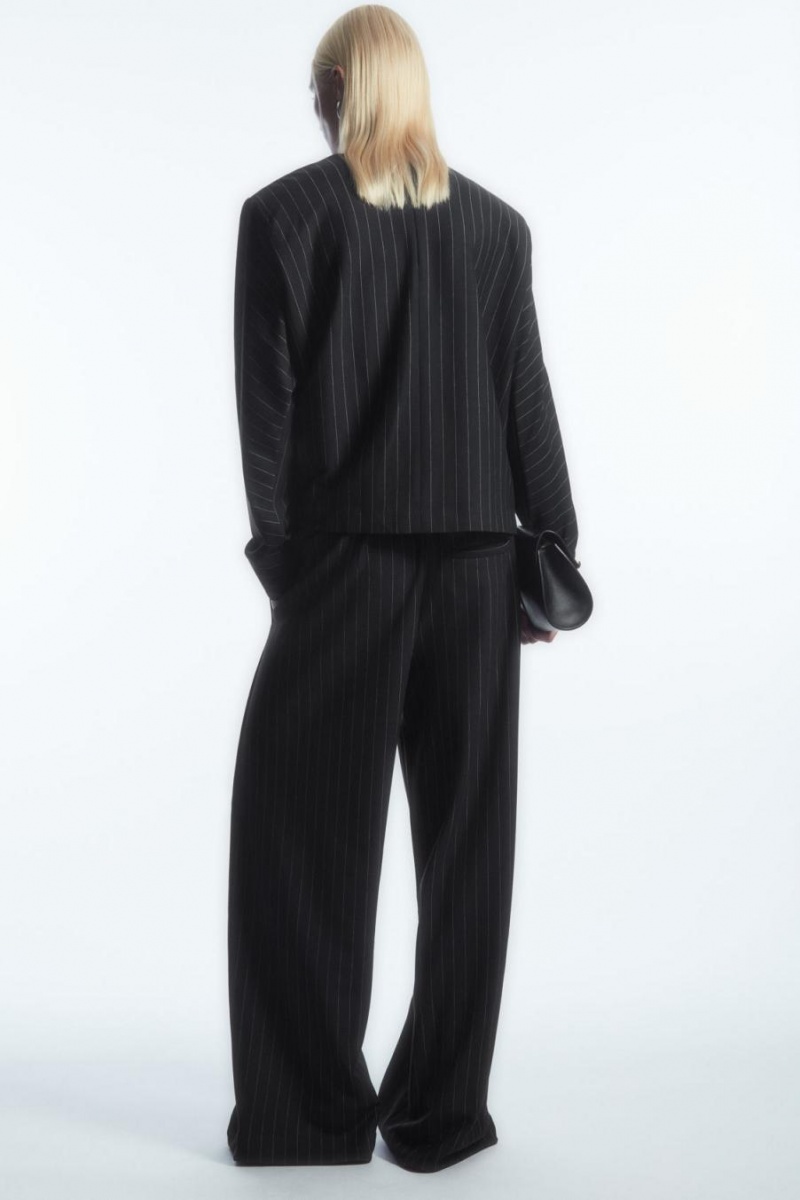 Pantaloni Dama COS Drept-leg Pinstriped Negrii | GRNBE-5962