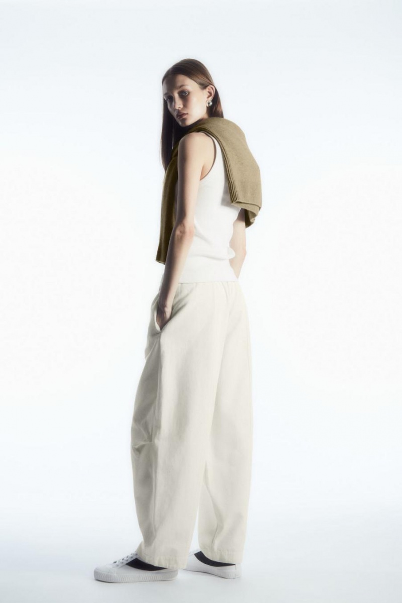 Pantaloni Dama COS Elasticated Barrel-leg Albi | TJBKG-7923