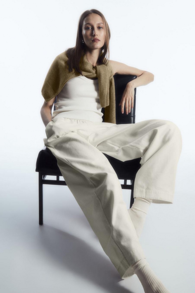 Pantaloni Dama COS Elasticated Barrel-leg Albi | TJBKG-7923