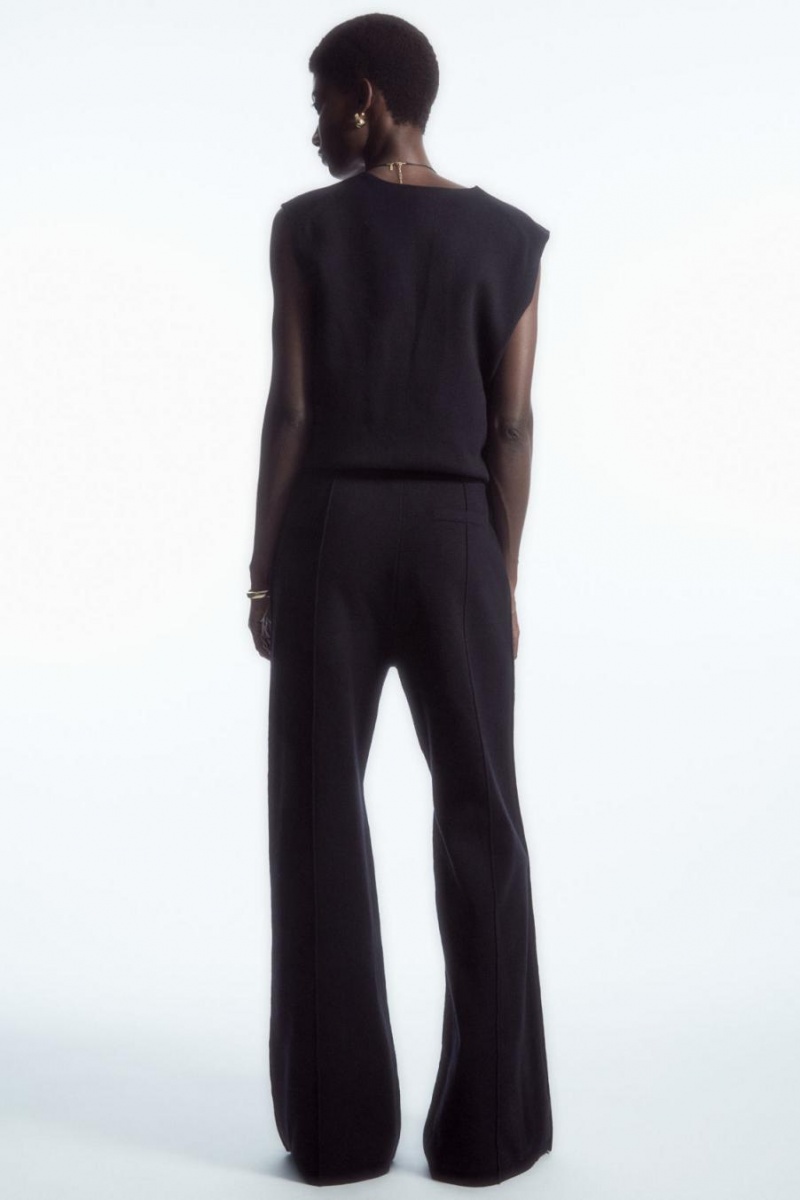 Pantaloni Dama COS Flared Tricotate Lână Bleumarin | JABMY-0823