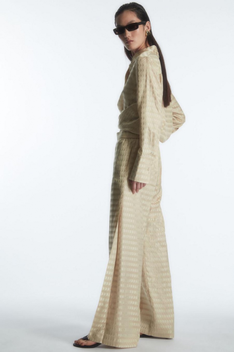 Pantaloni Dama COS Geometric-jacquard Satin Bej Deschis | BNUHO-4056