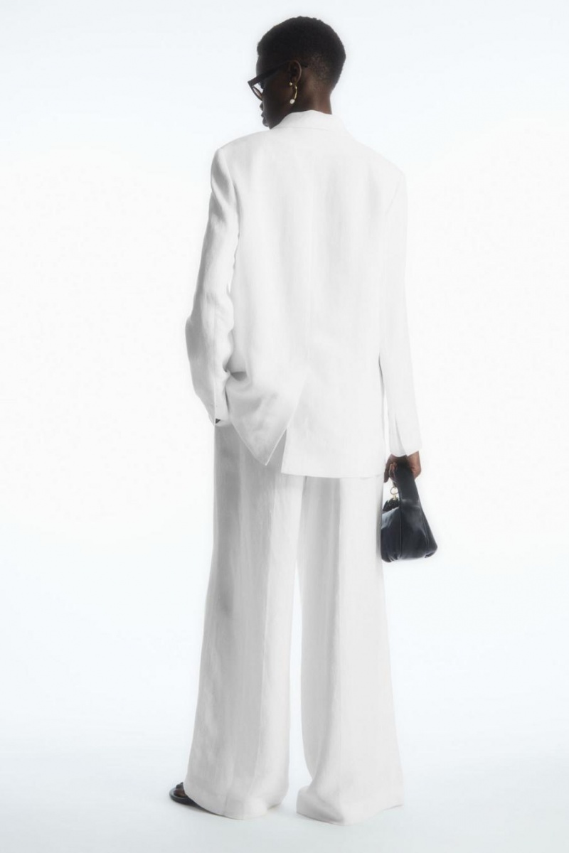 Pantaloni Dama COS High-waisted Largi-leg Linen-blend Albi | OUQBI-7249