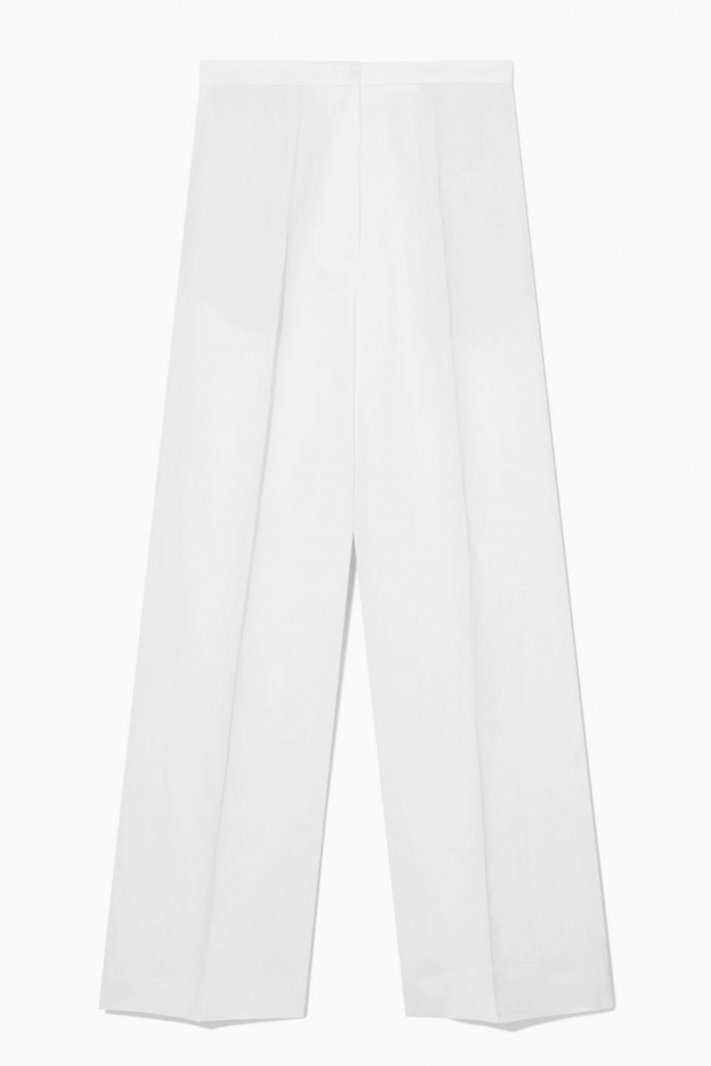 Pantaloni Dama COS High-waisted Largi-leg Linen-blend Albi | OUQBI-7249