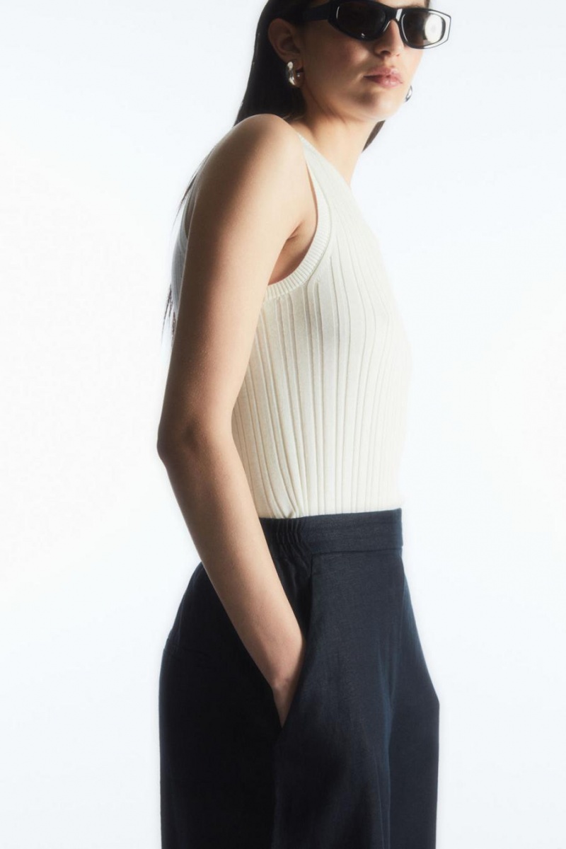 Pantaloni Dama COS High-waisted Linen Bleumarin | ZOAJX-0741