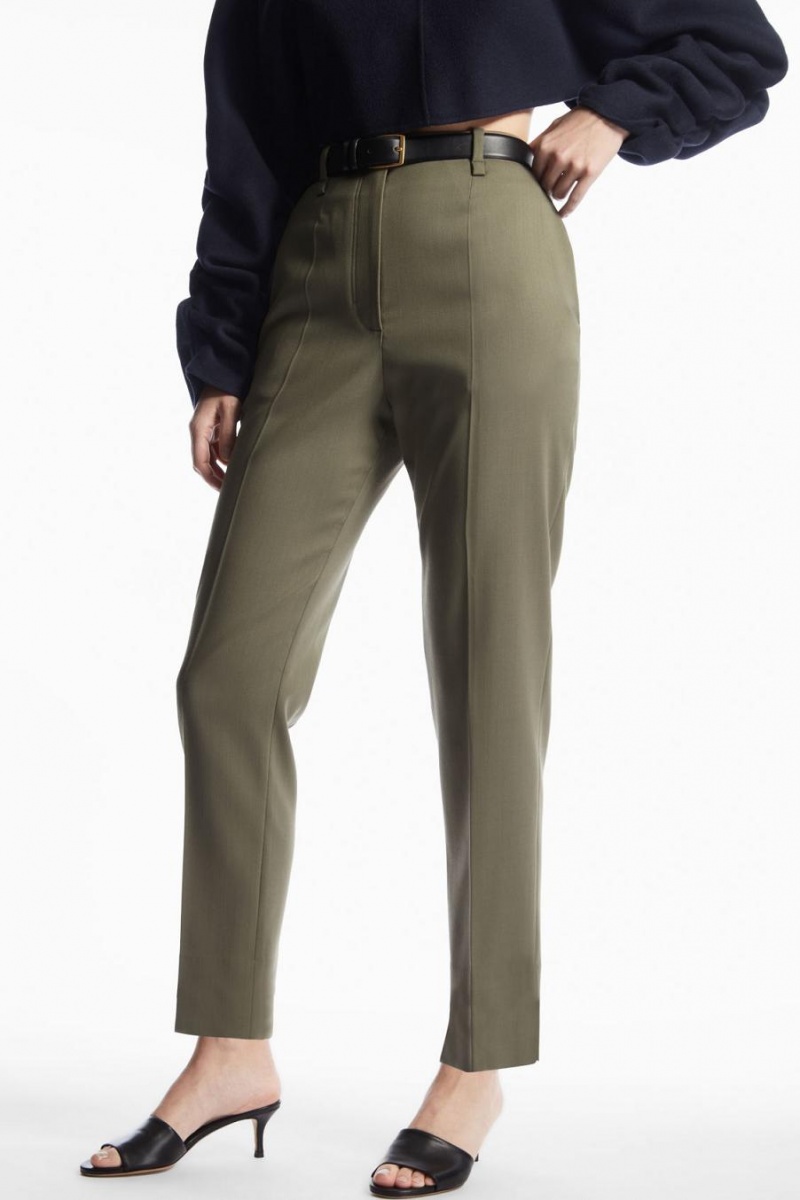 Pantaloni Dama COS High-waisted Lână-blend Kaki Verzi | DMPYT-5734