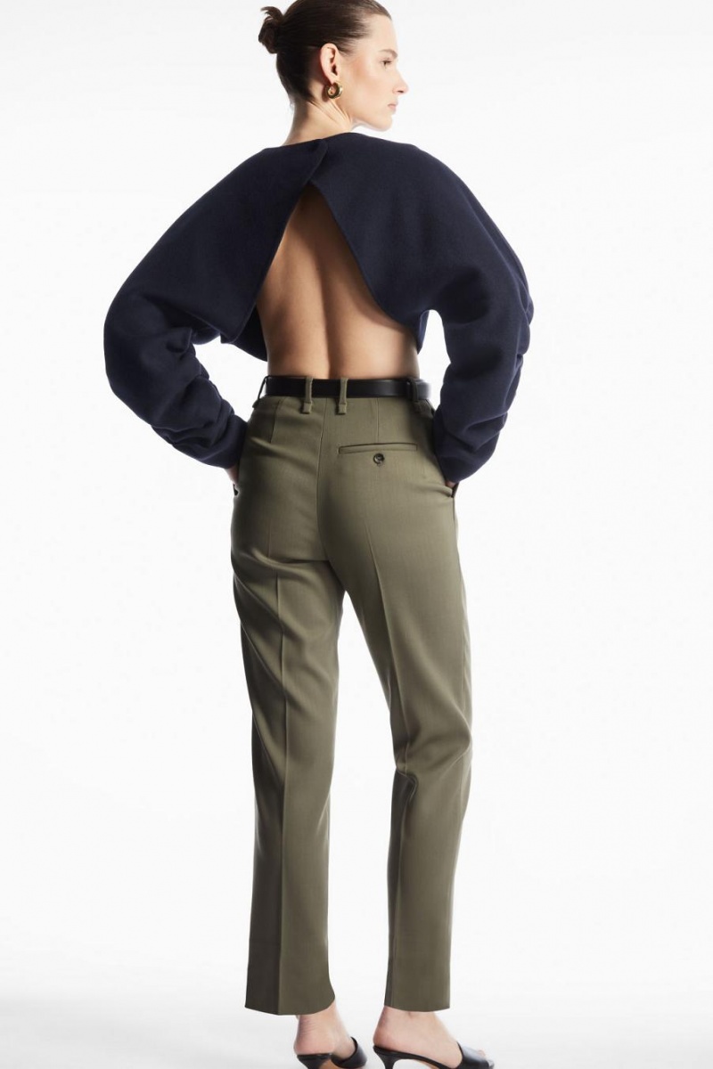 Pantaloni Dama COS High-waisted Lână-blend Kaki Verzi | DMPYT-5734