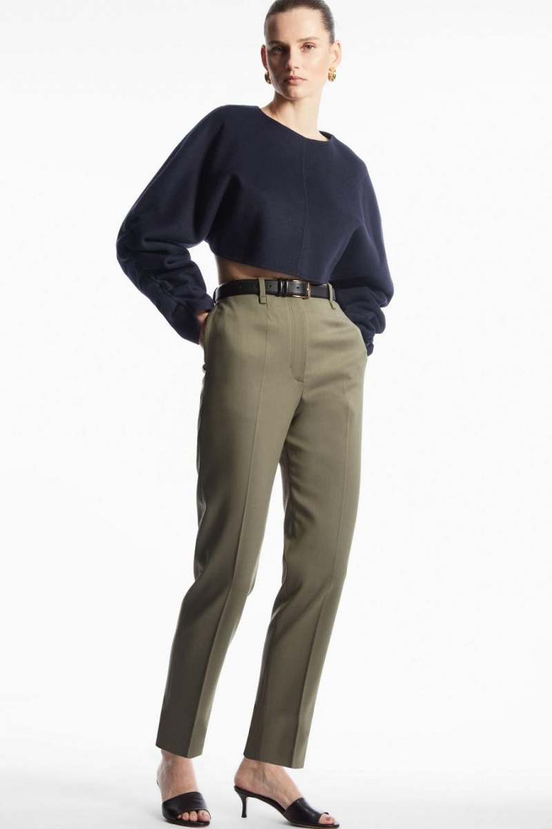 Pantaloni Dama COS High-waisted Lână-blend Kaki Verzi | DMPYT-5734