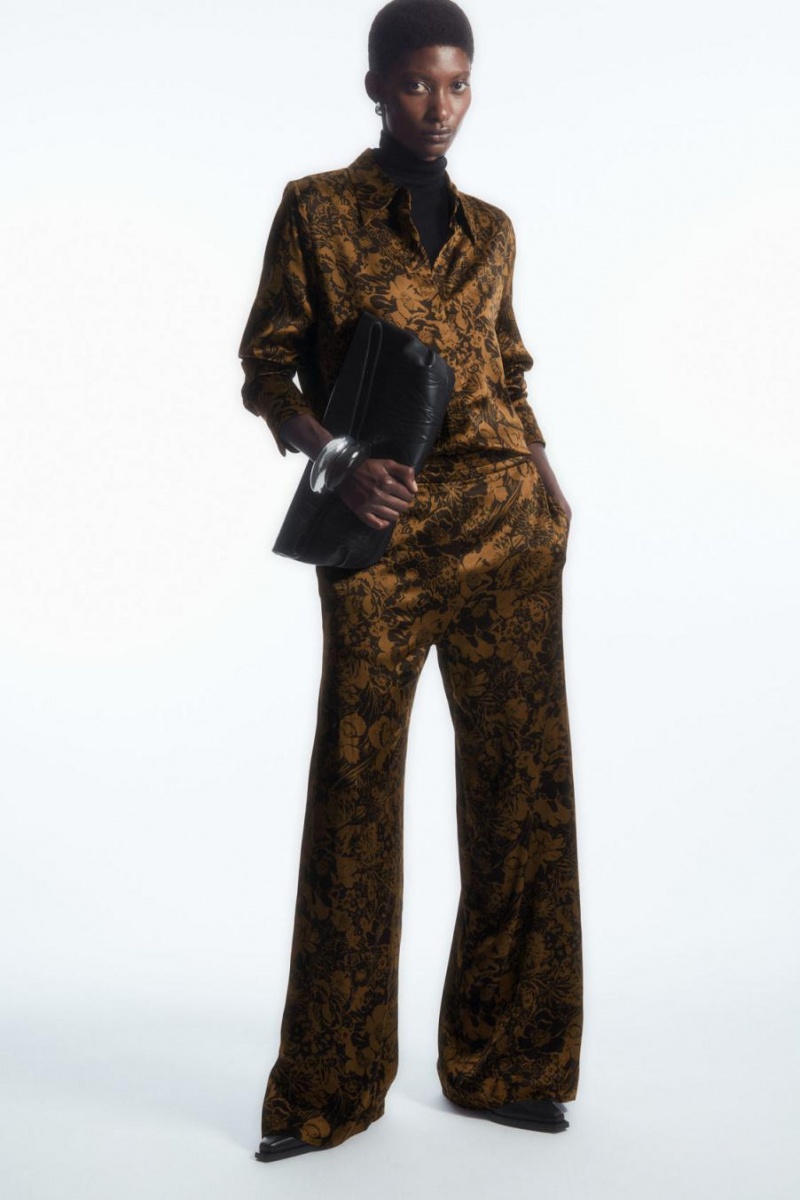 Pantaloni Dama COS Largi-leg Floral-print Maro Negrii | XIHRV-9406