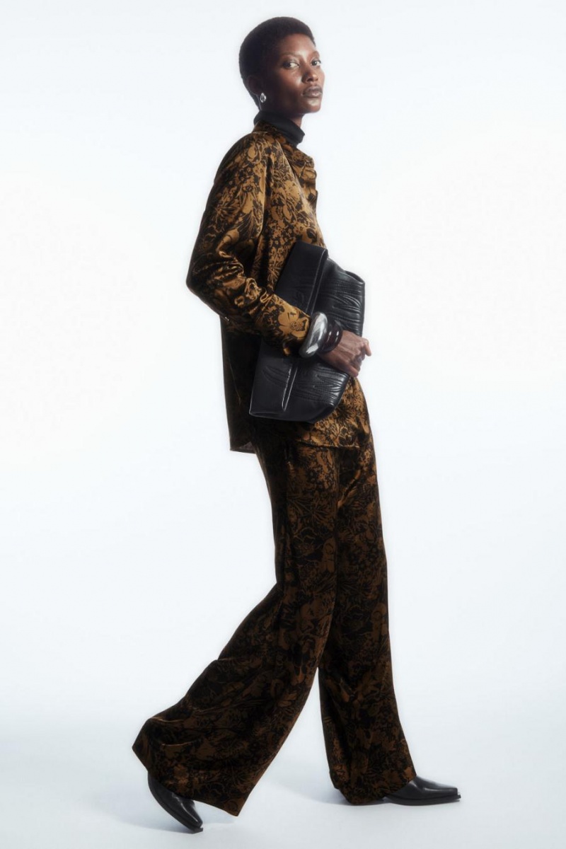 Pantaloni Dama COS Largi-leg Floral-print Maro Negrii | XIHRV-9406
