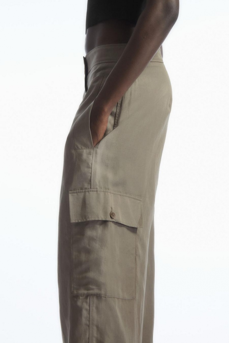 Pantaloni Dama COS Largi-leg Linen-blend Cargo Gri | ZANKQ-5091