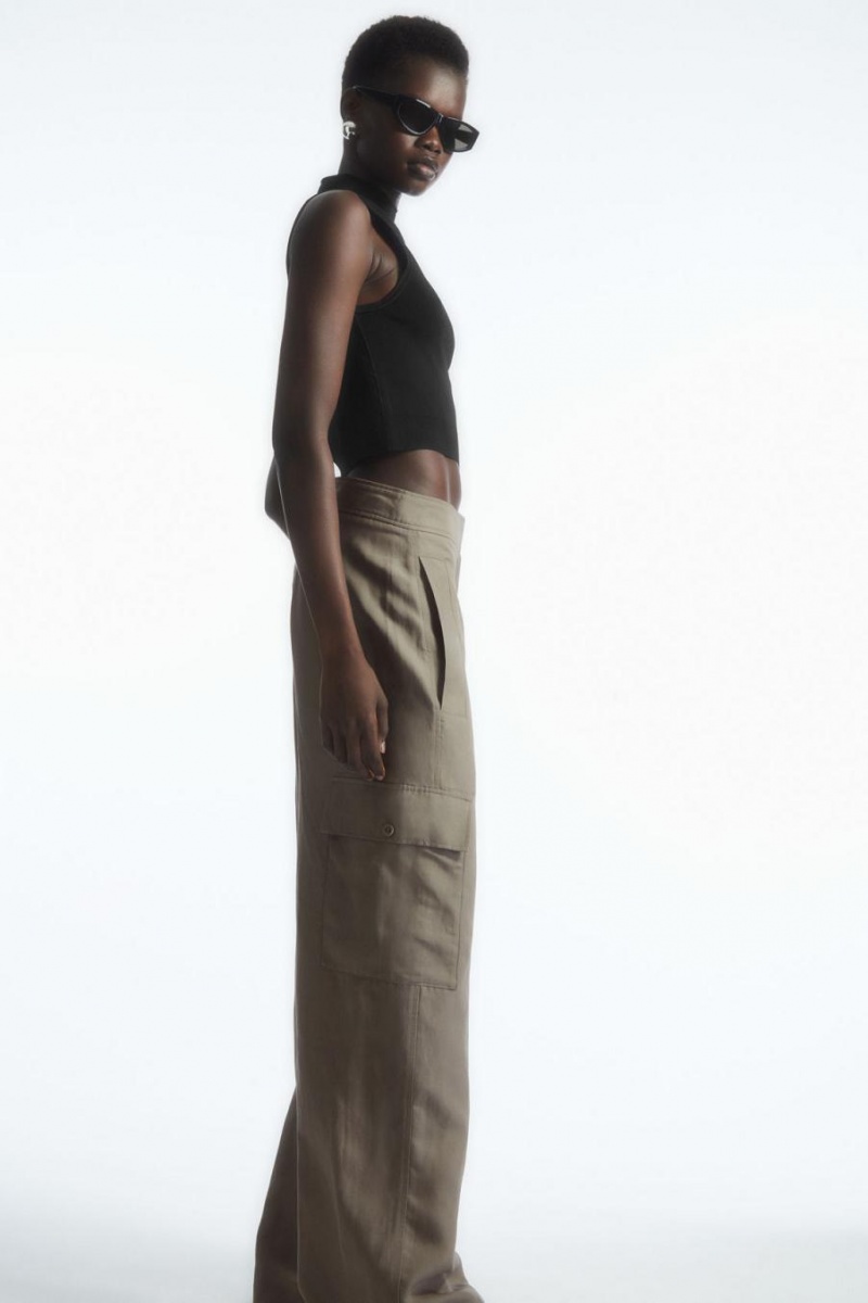 Pantaloni Dama COS Largi-leg Linen-blend Cargo Gri | ZANKQ-5091