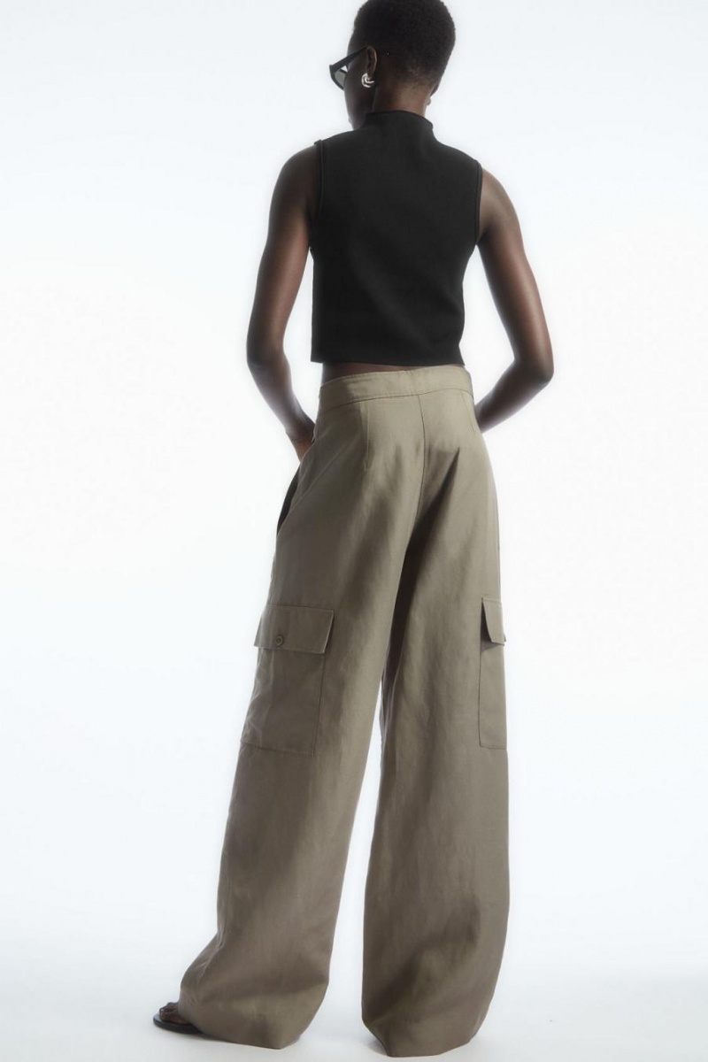 Pantaloni Dama COS Largi-leg Linen-blend Cargo Gri | ZANKQ-5091