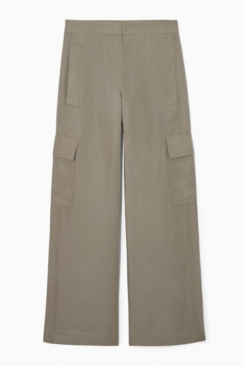 Pantaloni Dama COS Largi-leg Linen-blend Cargo Gri | ZANKQ-5091
