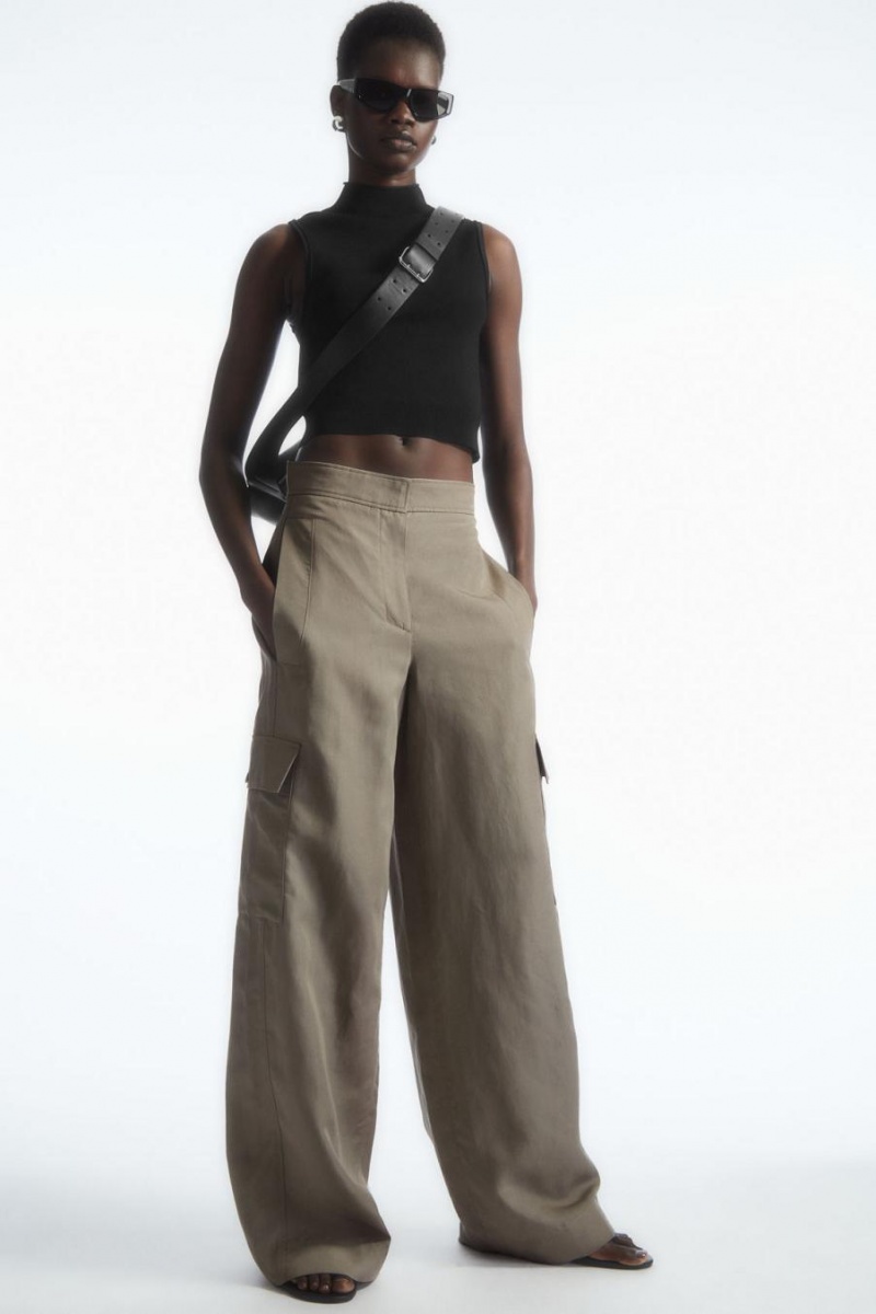 Pantaloni Dama COS Largi-leg Linen-blend Cargo Gri | ZANKQ-5091
