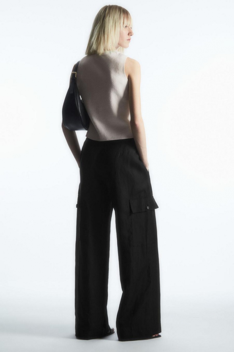 Pantaloni Dama COS Largi-leg Linen-blend Cargo Negrii | REPZV-2158