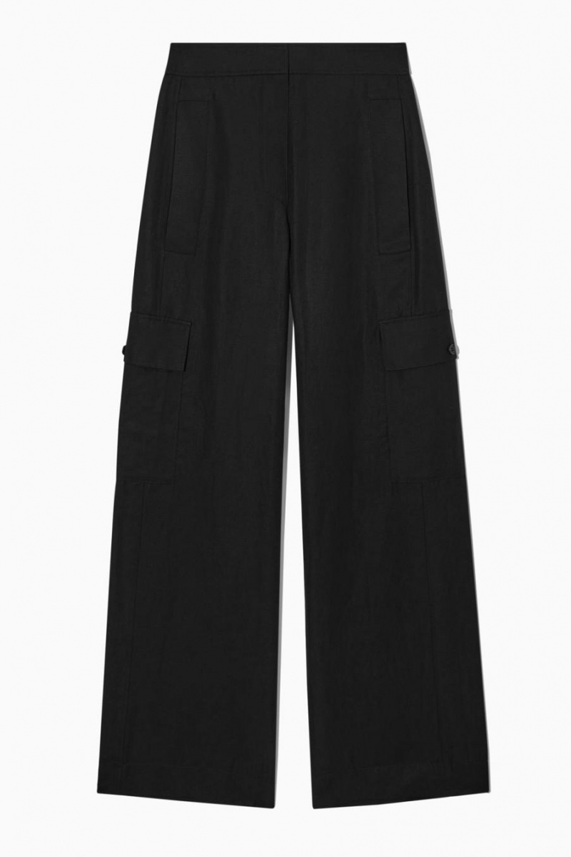 Pantaloni Dama COS Largi-leg Linen-blend Cargo Negrii | REPZV-2158