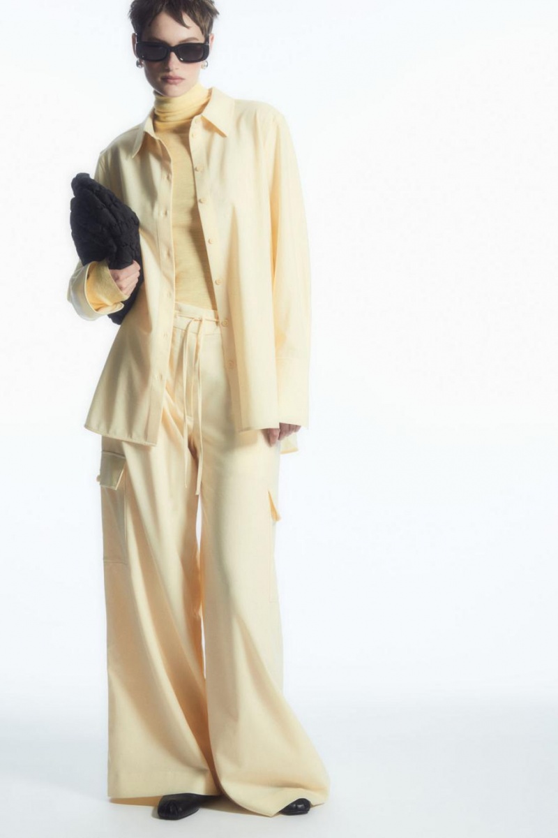 Pantaloni Dama COS Largi-leg Lână Cargo Galbeni Deschis | NRPKU-6971