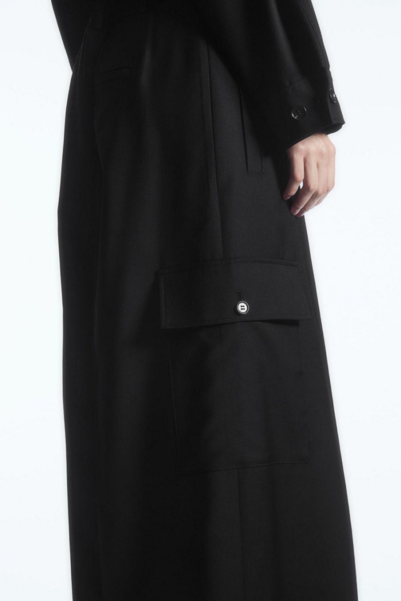 Pantaloni Dama COS Largi-leg Lână Cargo Negrii | LYRXQ-5132