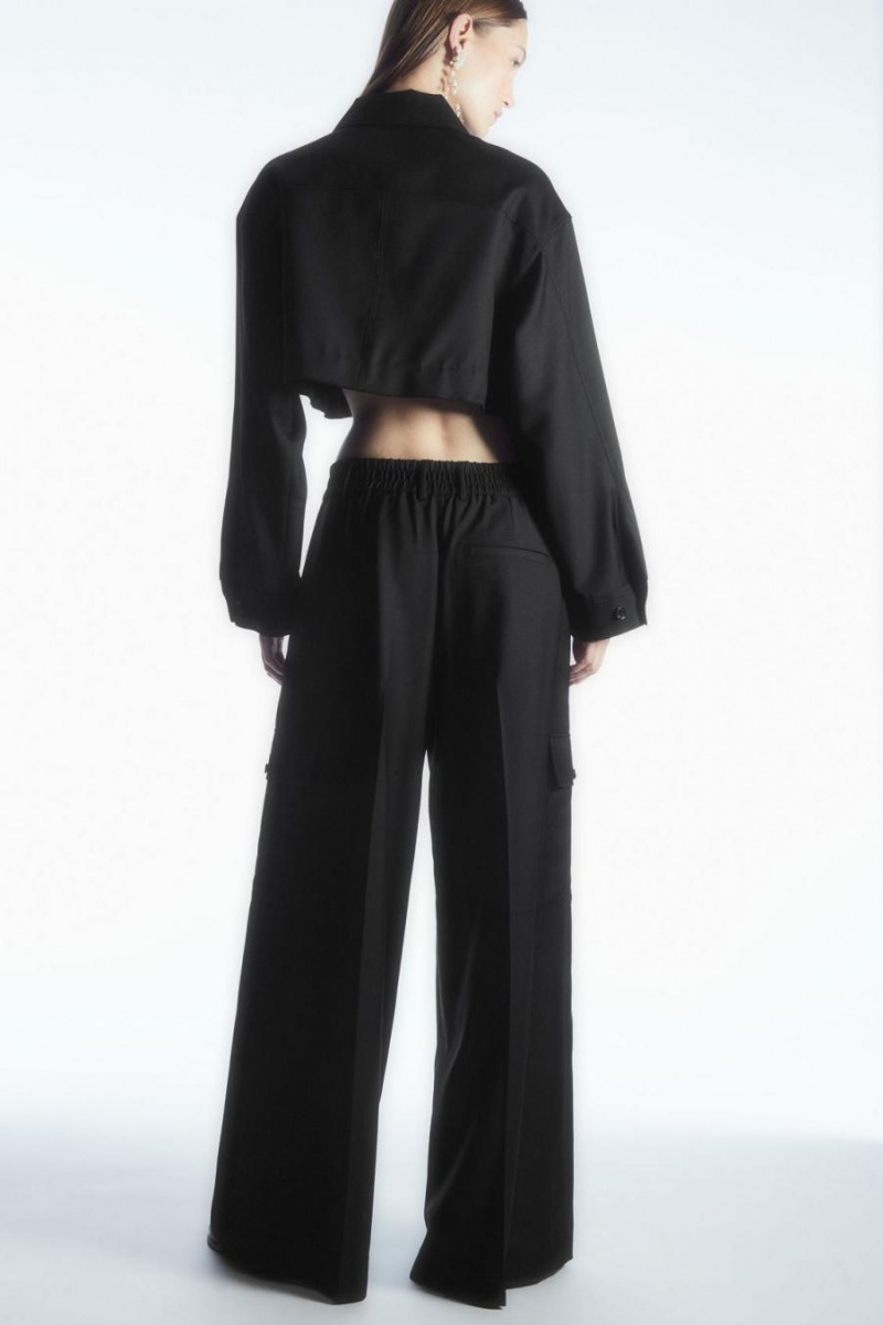 Pantaloni Dama COS Largi-leg Lână Cargo Negrii | LYRXQ-5132