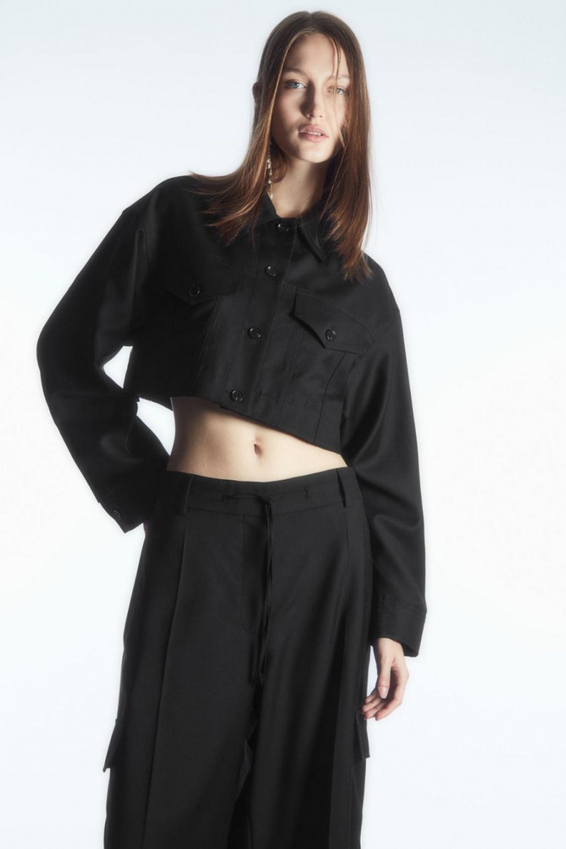 Pantaloni Dama COS Largi-leg Lână Cargo Negrii | LYRXQ-5132
