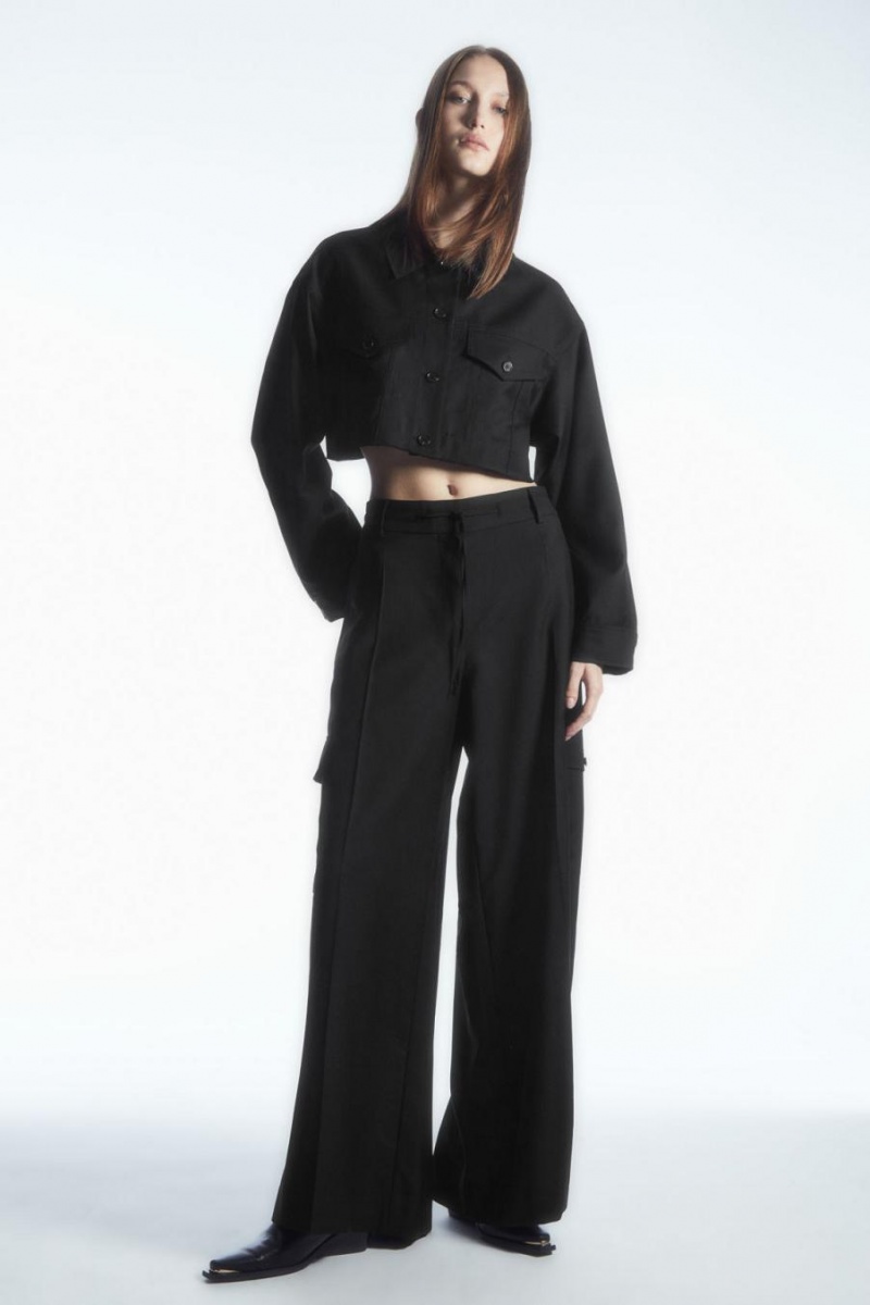 Pantaloni Dama COS Largi-leg Lână Cargo Negrii | LYRXQ-5132