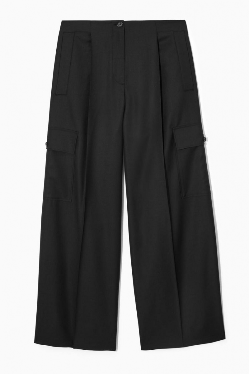 Pantaloni Dama COS Largi-leg Lână Cargo Negrii | UYMTZ-0129