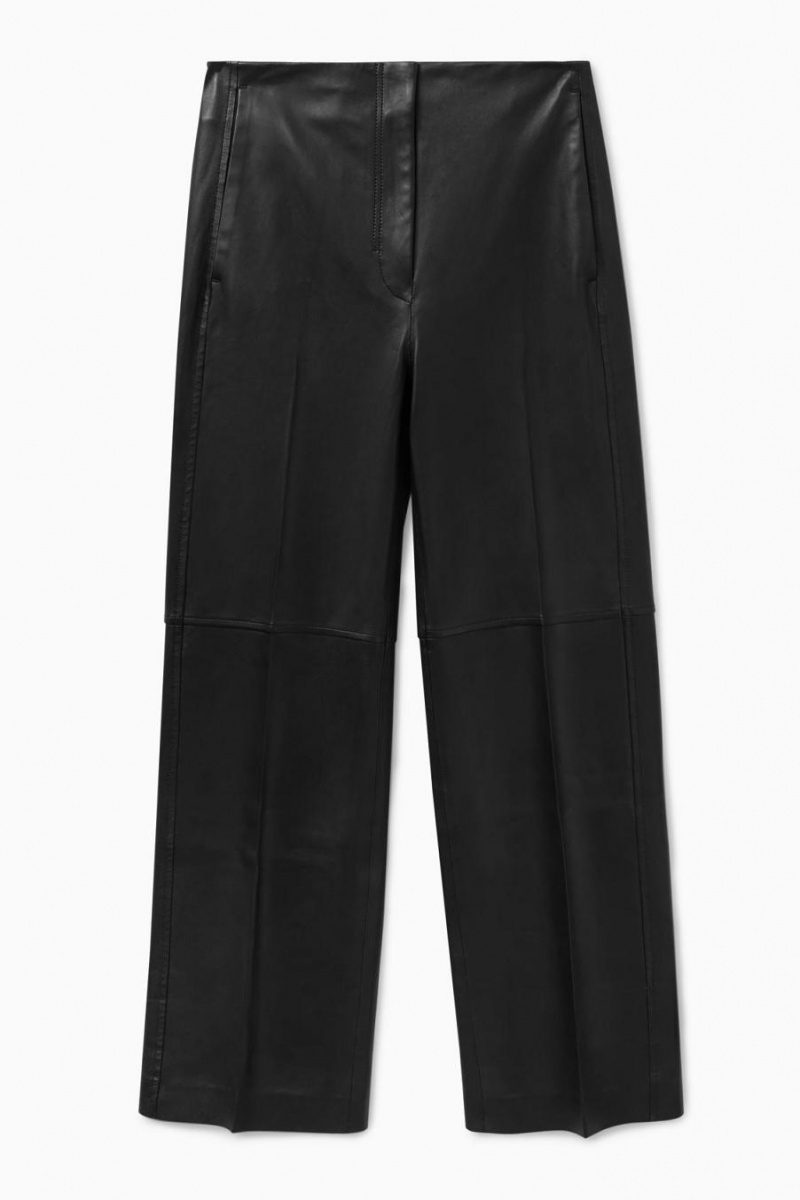 Pantaloni Dama COS Largi-leg Piele Negrii | ORFNV-2745