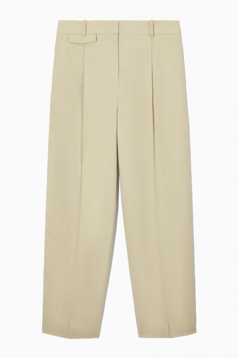 Pantaloni Dama COS Largi-leg Plisat Linen-blend Bej | YRGOU-9401
