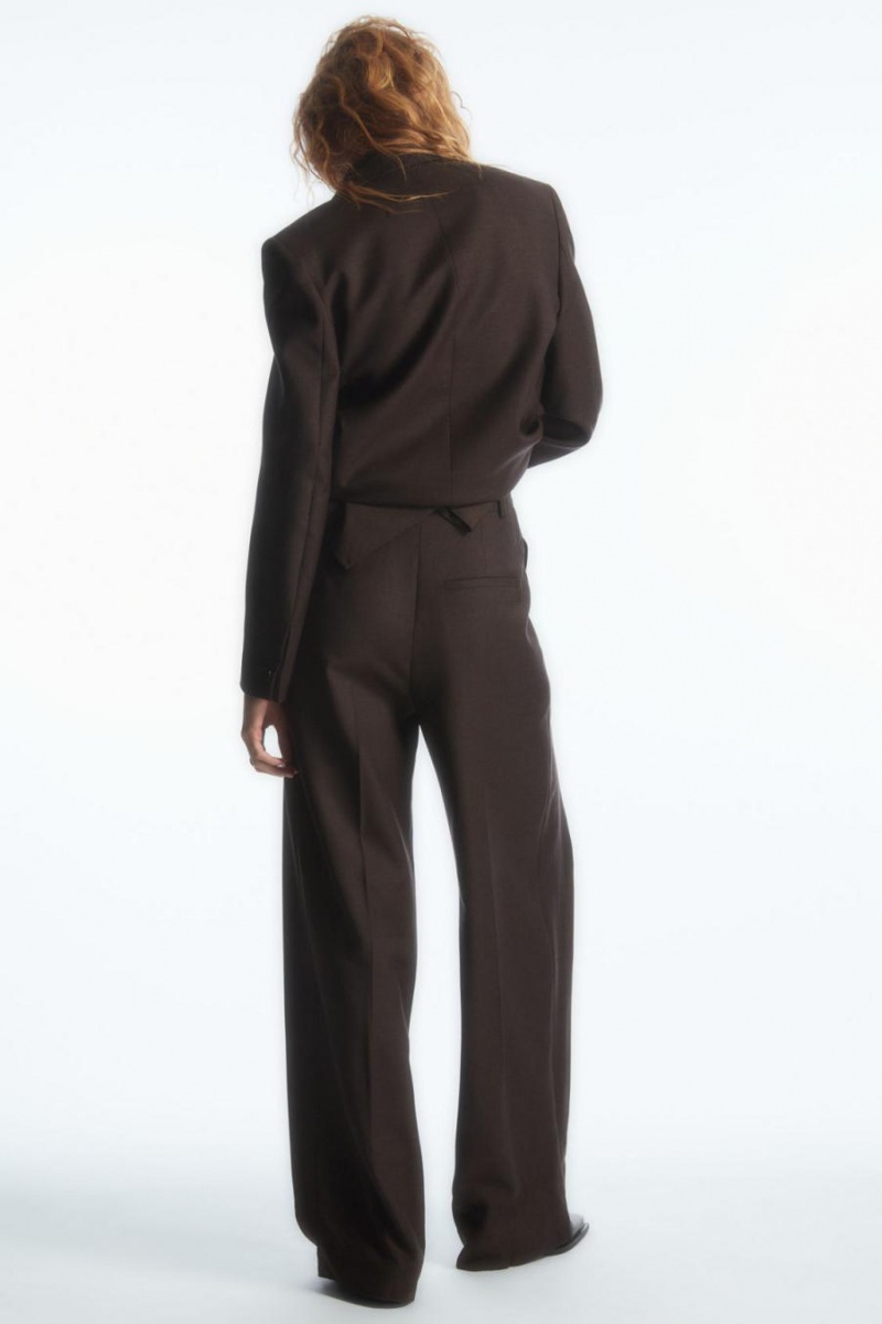 Pantaloni Dama COS Largi-leg Plisat Lână Maro Inchis | TIXJM-9453