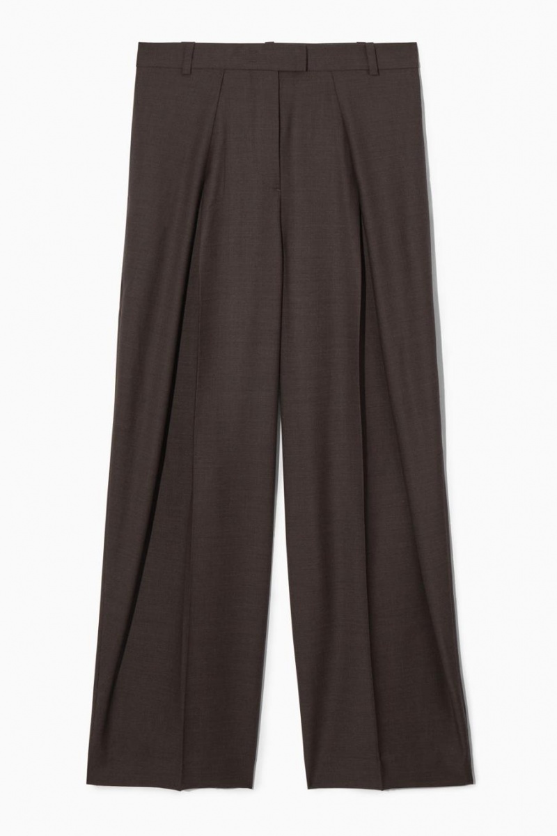 Pantaloni Dama COS Largi-leg Plisat Lână Maro Inchis | TIXJM-9453