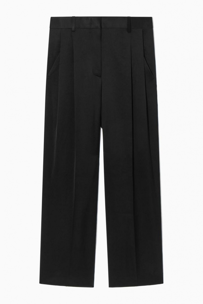 Pantaloni Dama COS Largi-leg Plisat Satin Negrii | HTJWN-5789