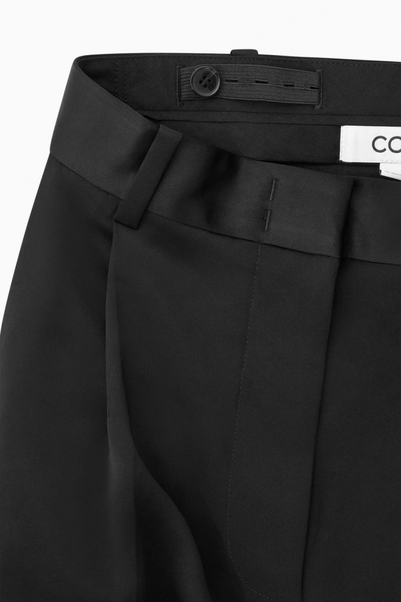 Pantaloni Dama COS Largi-leg Plisat Satin Negrii | HTJWN-5789