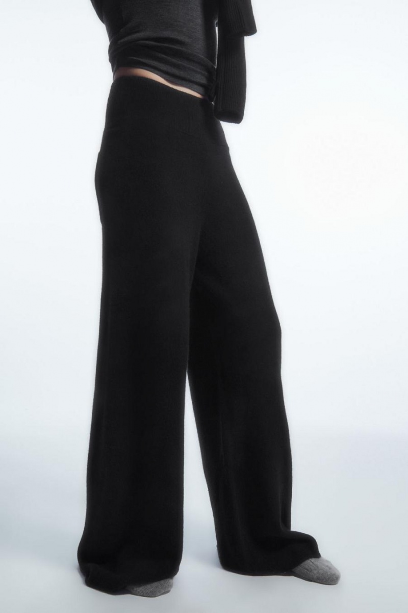 Pantaloni Dama COS Largi-leg Pure Cashmere Negrii | XWMIU-6921