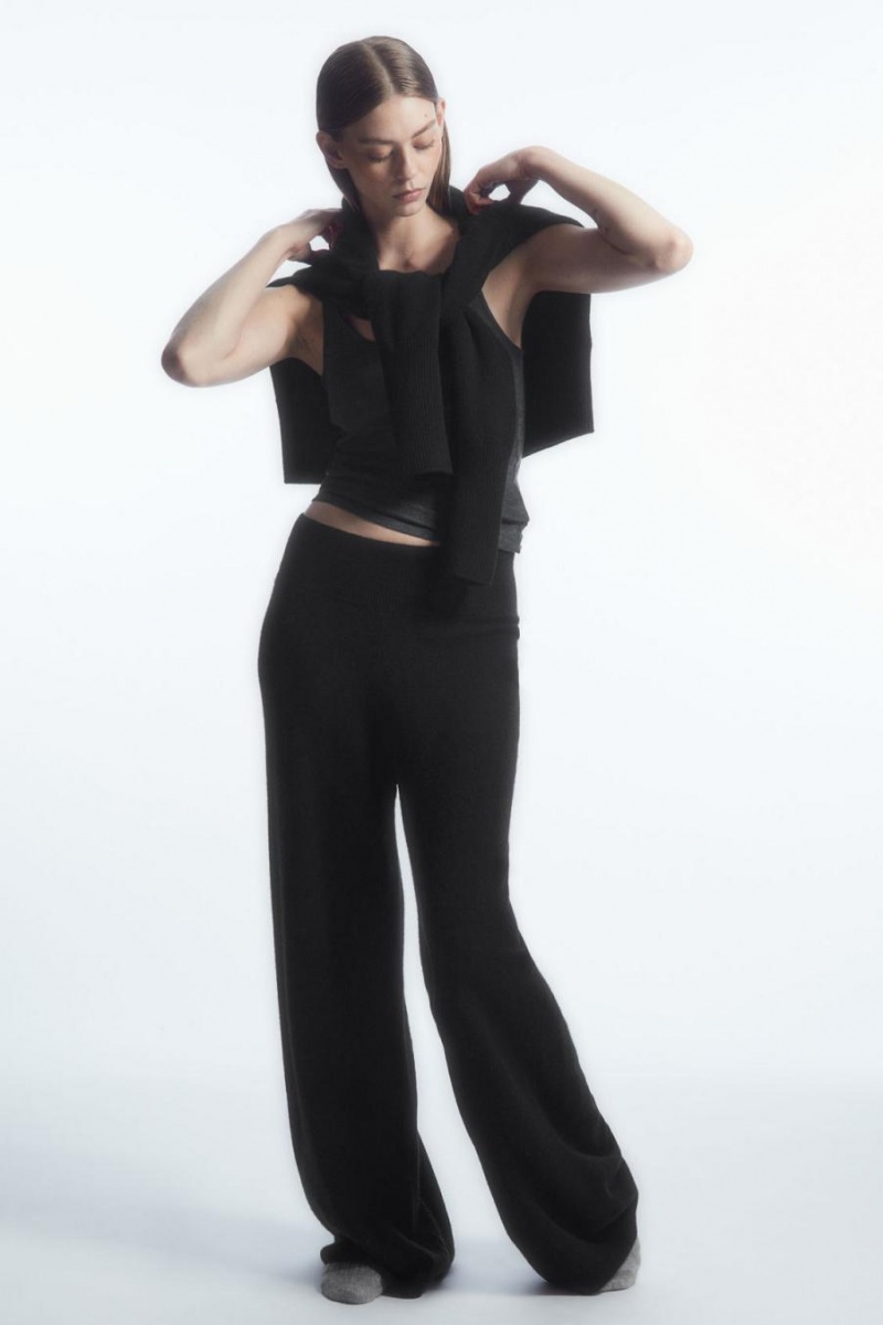 Pantaloni Dama COS Largi-leg Pure Cashmere Negrii | XWMIU-6921