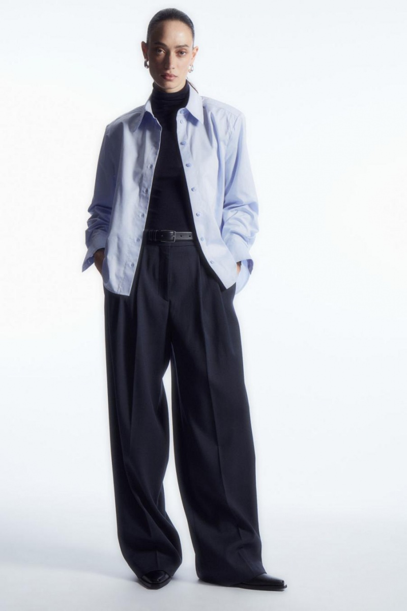 Pantaloni Dama COS Largi-leg Tailored Lână Bleumarin | XPYVQ-3560
