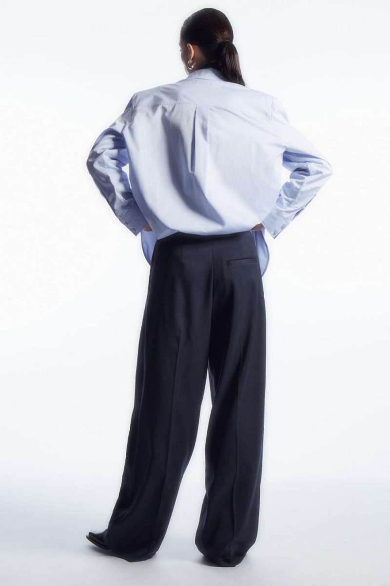 Pantaloni Dama COS Largi-leg Tailored Lână Bleumarin | XPYVQ-3560